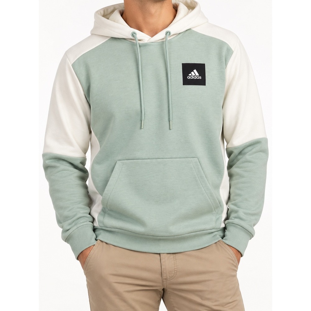 Adidas Game and Go Hoodie Mens Small Sage Green Cream Colorblock Pullover Logo